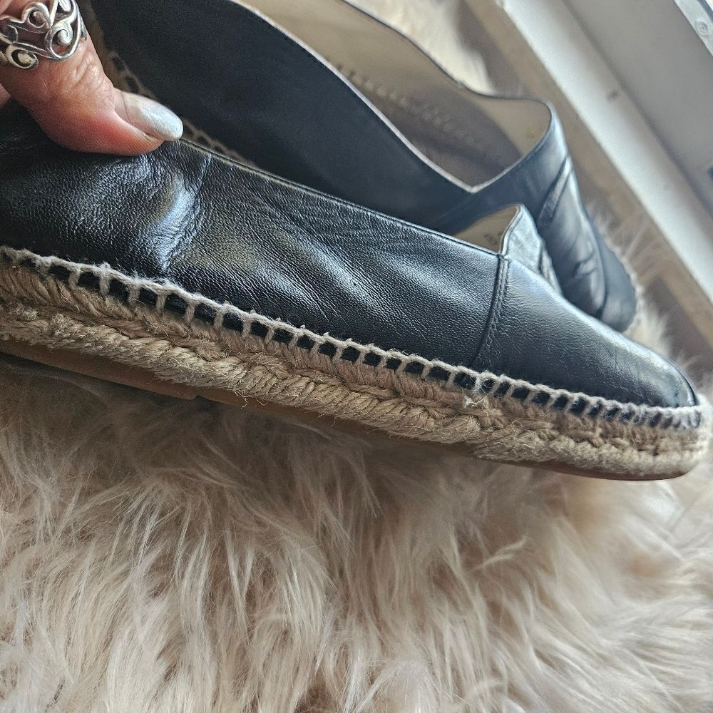AUTHENTIC CHANEL BLACK LEATHER LOGO ESPADRILLES SIZE 39 - Picture 3 of 4